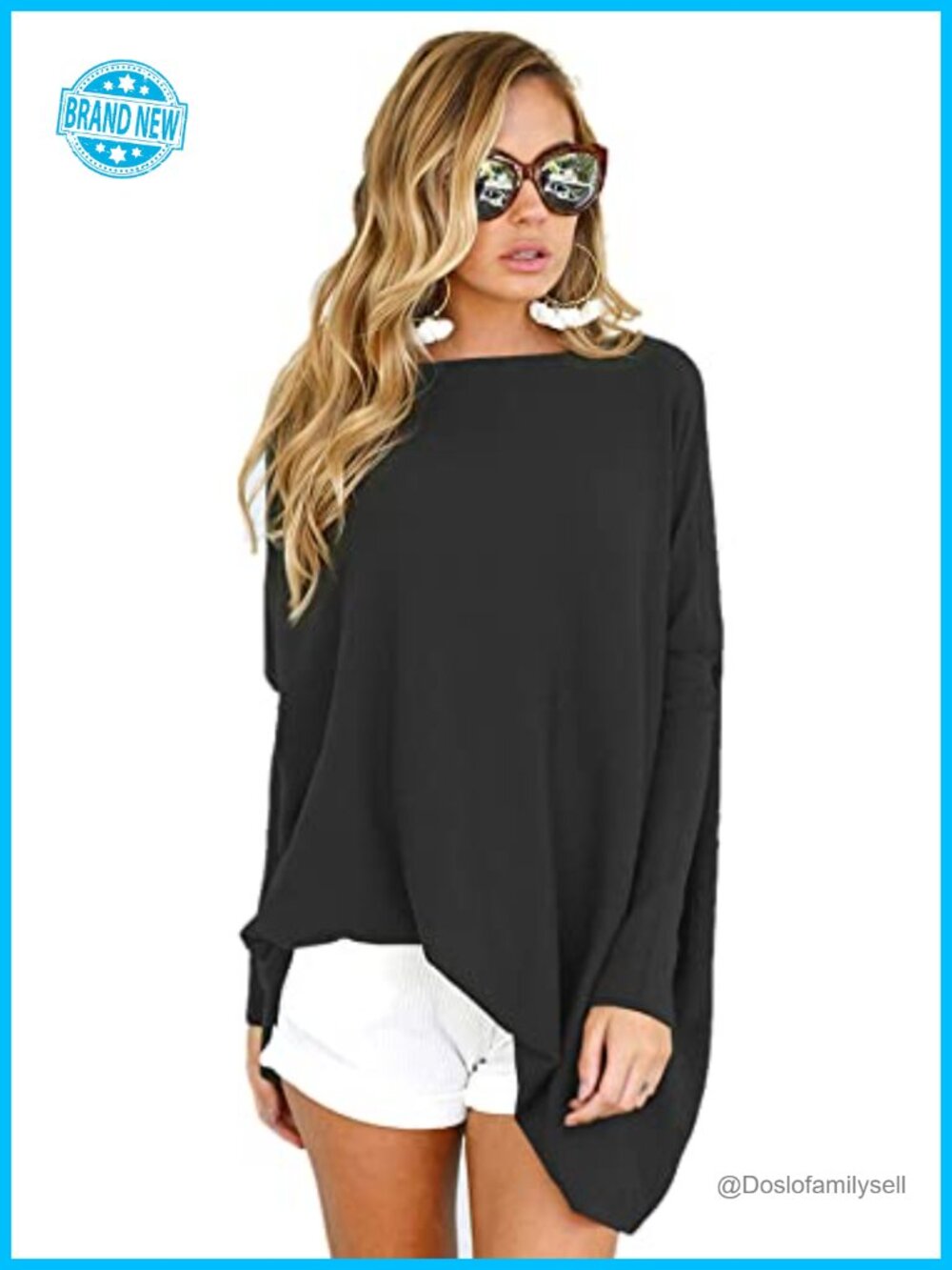 Tunic Top with Leggings Oversized Boat Neck Long Sleeve Sweater Tee for Women